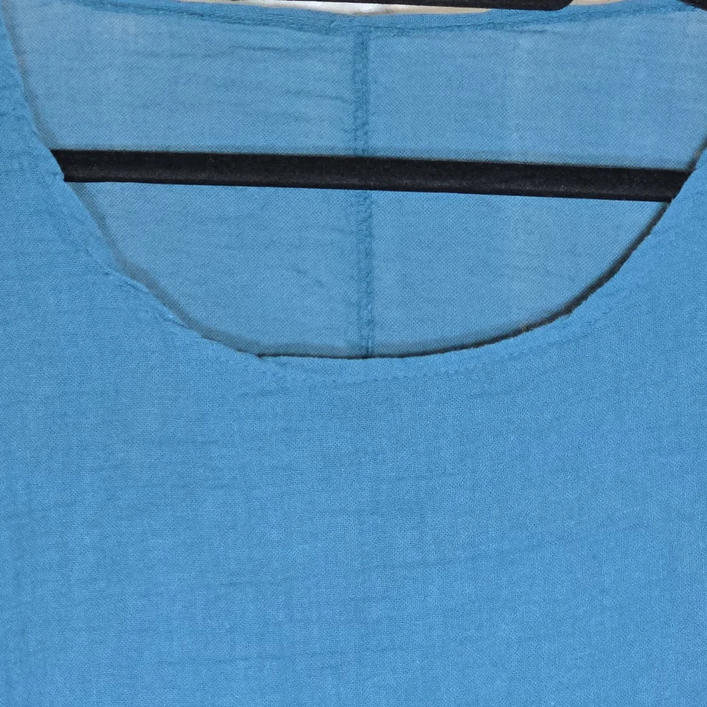 MEO MELI Made In Italy 100% Linen Tunic Top Blue Short Sleeve Lrg/XL Cottagecore - Picture 8 of 15